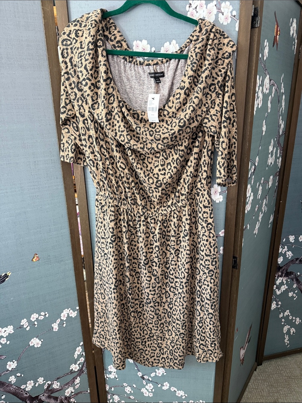 Lane Bryant Leopard Print Cowl Neck Midi Dress - Tan/Black
